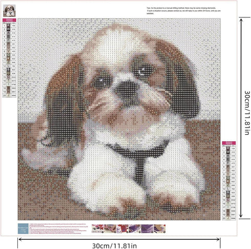 Zimal Shih Tzu Dog DIY Handmade Diamond Painting Animals Full Round Cross Stitch Mosaic Diamond Embroidery Wedding Decoration 11.8 x 11.8 Inch...