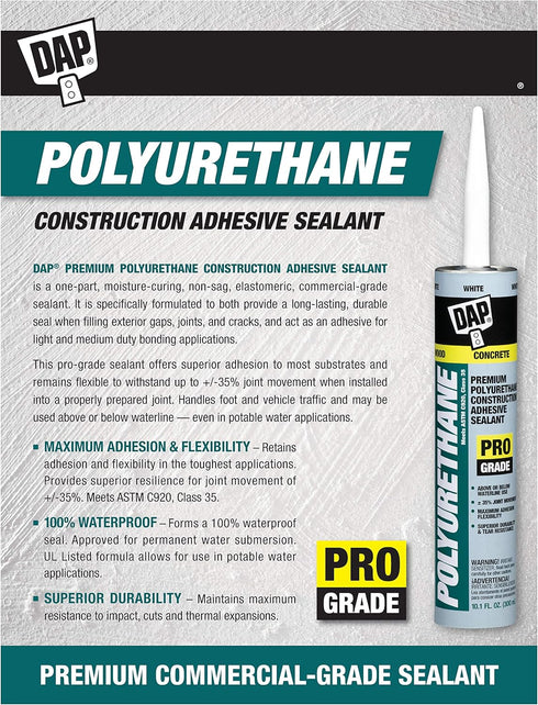 Dap 18814 Adh Slnt Gray Polyurethane Sealant, 10.1 oz...