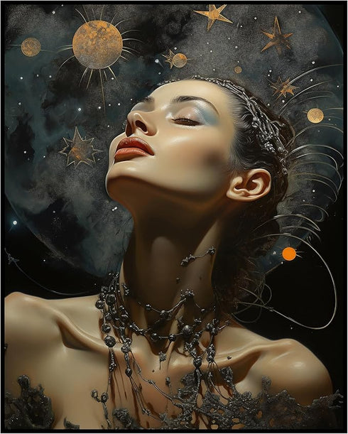 Posterizer 1 pcs-bokeh vibes-futuristic woman enjoying the stars-Abstract & Modern Art-Fantasy & Fiction Art-Gift for Art Lovers-Decor for Home & ...