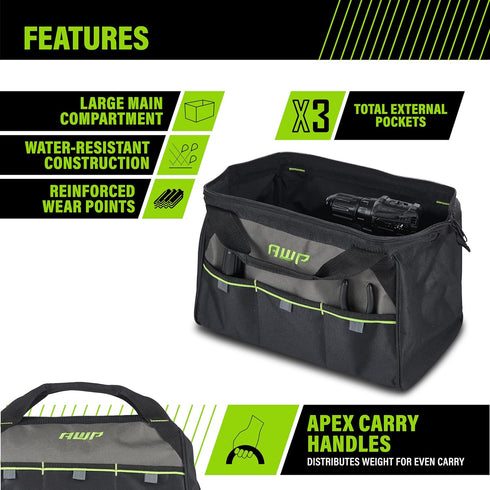 AWP 15 Inch Tool Bag with Apex Handle Design, Compact Size, Water-Resistant Construction...