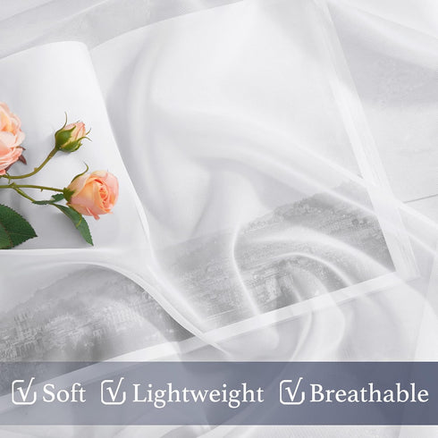 NICETOWN White Sheer Curtains 63 inch Length for Bedroom, Rod Pocket Translucent Voile Sheer Airy & Breathable Curtain Panels for Flat/Apartment, ...