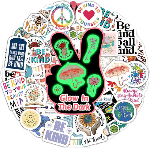 Inspirational Quotes Water Bottle Stickers for Kids Glow in The Dark, 72 PCS Vinyl Be Kind Stickers Pack for Laptop, Cute Skateboard Phone Case De...