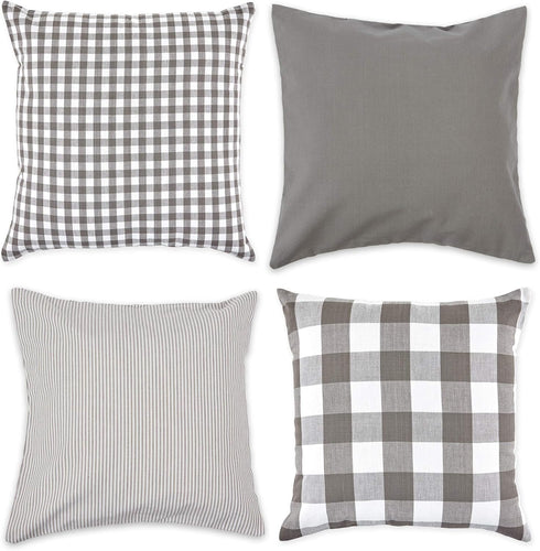 DII Decorative Square Throw Pillow Cover Collection Cotton, Machine Washable, Hidden Zipper, 18x18, Gray Assorted, 4 Piece...