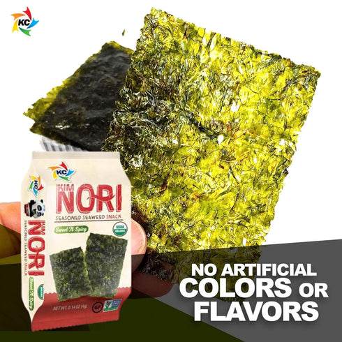 KIMNORI Seasoned Seaweed Snacks Sheets – Organic Sweet 'N Spicy Flavor, 12 Individual Packs, Roasted Crispy Premium 100% Natural Laver Kim Nori, 4...