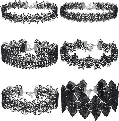 Mudder Choker Necklace Black Choker Lace Choker Gothic Necklace for Women Girls, Black, 6 Pieces...