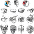 PANTIDE 16Pcs Vintage Silver Punk Rings Set for Men Women, Gothic Alloy Biker Adjustable Rings, Halloween Skeleton Skull Evil Eye Dragon Claw Octo...