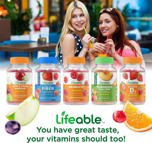 Lifeable Sugar Free Probiotics with Prebiotics Fiber – Great Tasting Natural Flavor Gummy Supplement – Keto Friendly Chewable – for Gut Health and...