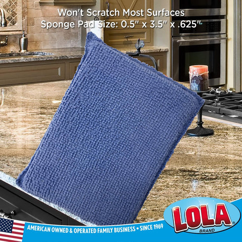 Lola Products Microfiber Terry & Nylon Net | Non-Scratch 2-Way Cleaning Sponge Scrubber | Dual Sided Nylon Net & Terry Cloth | Gently Scrubs & Wip...