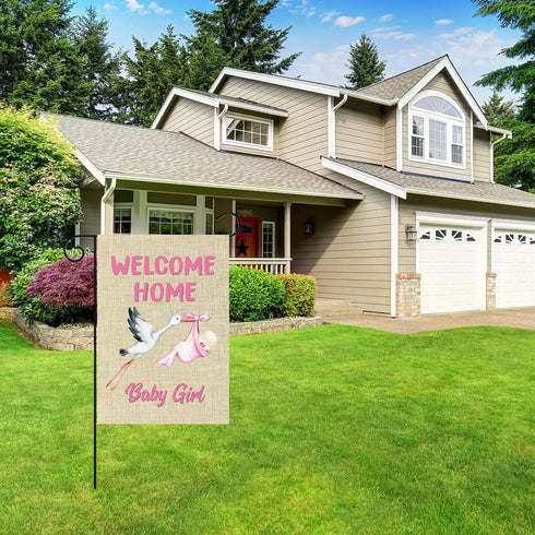 WATINC Welcome Home Baby Girl Garden Flag Burlap Baby Shower Girl Special Delivery Newborn Double Sided House Flag Holiday Farmhouse Decorations S...