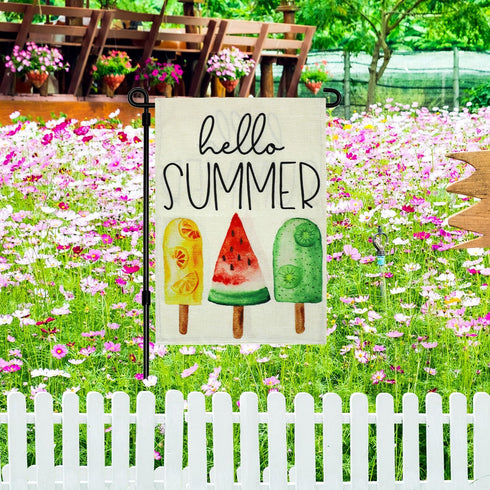 Hello Summer Ice Cream Garden Flag Burlap 12x18 Inch Ice Cream Popsicle Double Sided Seasonal Sign Outdoor Decor Yard Small Flags Decorative Flag ...