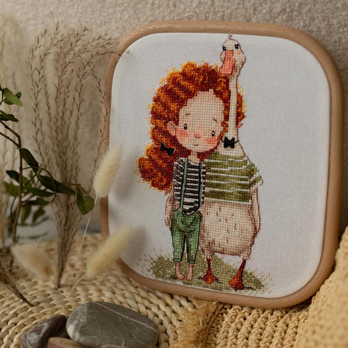 HobbyJobby Cross Stitch Kit Lucy and The Goose, Counted Cross Stitch Kit for Adults, Needlecraft and Embroidery Kit...