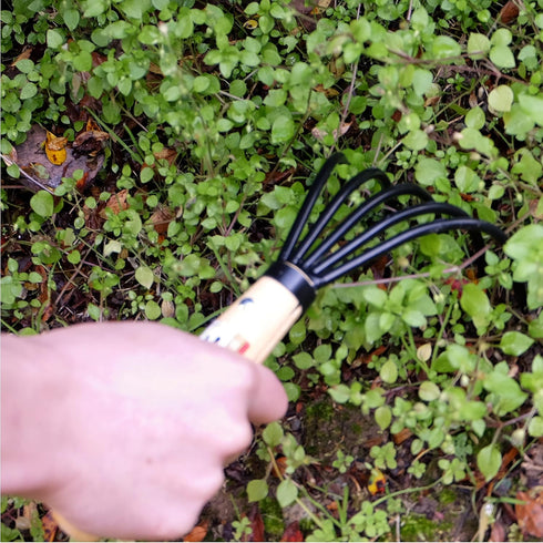 KAKURI Japanese Hand Cultivator Garden Tool, Heavy Duty Japanese Hand Forged Carbon Steel, Small Hand Rake for Weeding, Digging, Cultivating, Leaf...