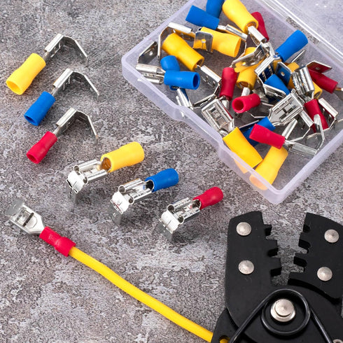 ANCIRS 30pcs Semi-Insulated Piggyback Spade Connectors, Quick Disconnect Piggyback Spade Assortment Kit, Female/Male Cable Crimp Terminals, 22-10 ...