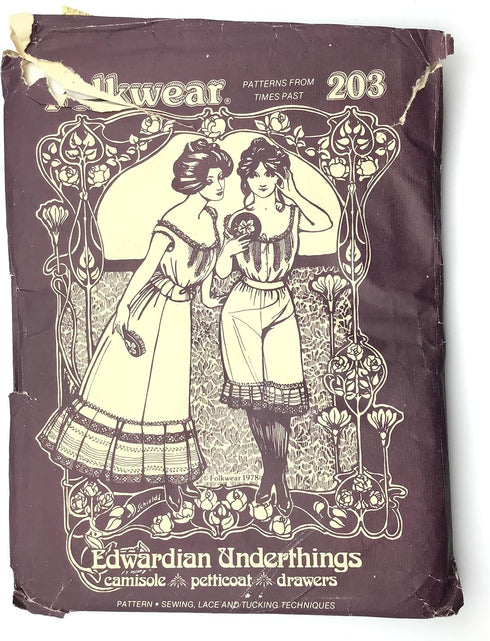 Folkwear #203 Edwardian Underthings Undergarments Camisole Petticoat Drawers Sewing Pattern (Pattern Only)...