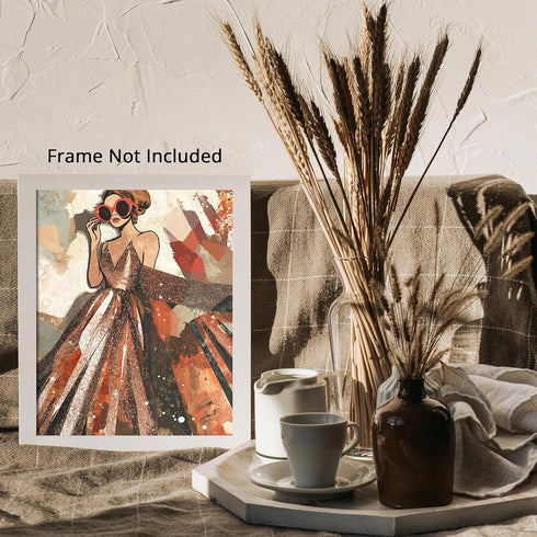 Posterizer 1 pcs-glamorous woman in a vintage-inspired glittery fashion 2-Inspirational Women's Art-Adventure Wall Art-Gift for Women, Designer Fa...