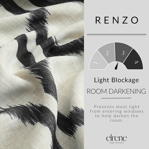 Elrene Home Fashions Renzo Ikat Geometric Room-Darkening Window Curtain, Living Room and Bedroom Drape with Grommets, 52"x95", 1 Panel, Black...