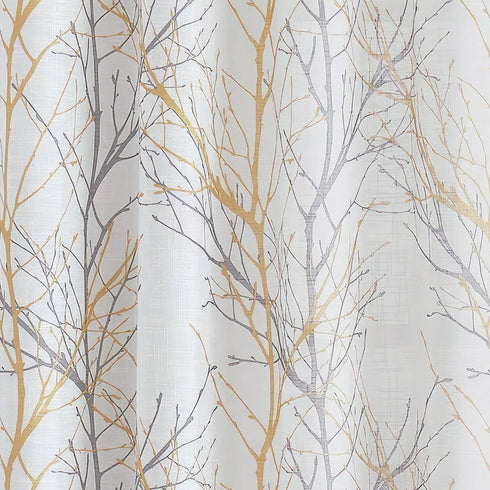 FMFUNCTEX Linen Semi Sheer Curtains for Bedroom, Yellow White Curtains 84 Inches Long for Living Room, Grey Tree Branch Print Curtain Light Filter...