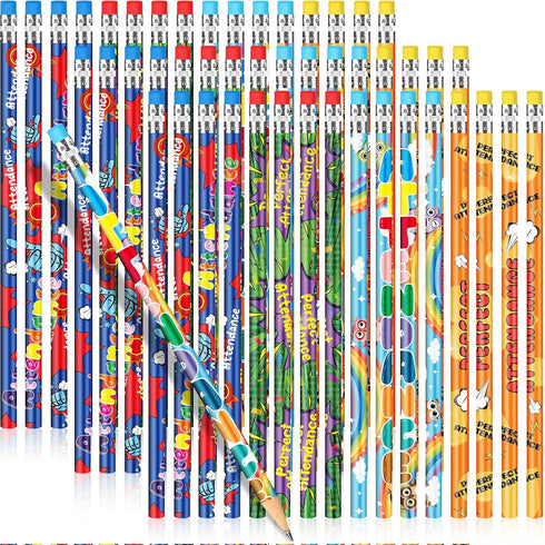 Handepo 72 Pieces Attendance Pencils with Eraser Bulk Assorted Wooden Pencils for Kids Student Carnival Prize Educational and Learning Activities ...