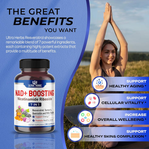 NAD+ Supplement 14,300mg with Nicotinamide Riboside NR, Trans Resveratrol, Quercetin - Support Cellular Energy, Longevity, Healthy Aging *USA made...