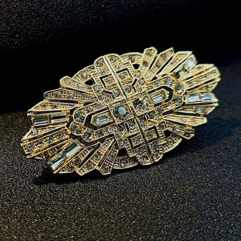 Old European Vintage Gold Tone Oval Shaped Art Nouveau Crystal Brooch Pin Wedding Party Bouquet Accessory...