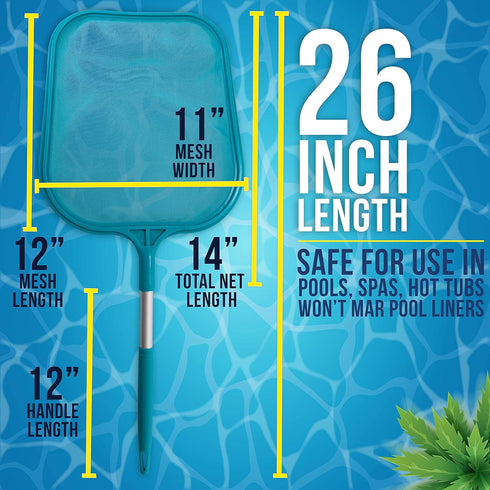 U.S. Pool Supply Professional Spa, Hot Tub, Pool Hand Leaf Skimmer Net, 26" Long with 12" Aluminum Pole - Fine Mesh Netting, Cleanout Leaves, Debr...