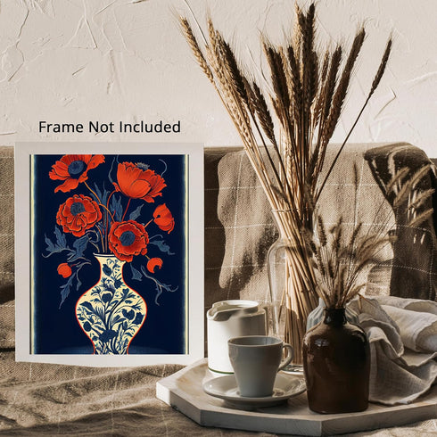 Posterizer 1 pcs-chinoiserie poppy flowers-Floral & Botanical Art-Abstract & Modern Art-Living Room Bedroom Decor- UNFRAMED Wall Art...