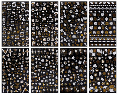 JMEOWIO 8 Sheets Christmas Glitter Nail Art Stickers Decals Self-Adhesive Pegatinas Uñas Snowflake Xmas Winter Holiday Cute Gold White Nail Suppli...