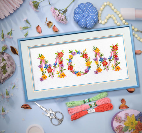 Povitrulya MOM Counted Cross Stitch Kit - DIY Embroidery Set with papper pattern, Presorted floss and blank 14-count Aida Canvas - Hand Made Mothe...
