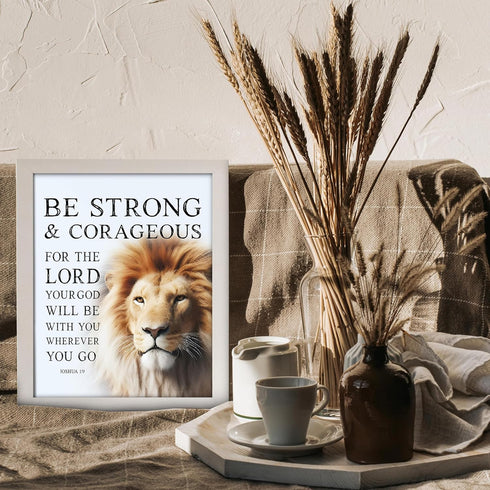 Posterizer 1 pcs-Be Strong and Courageous-lion-bible verse-Religious Posters-Motivational & Inspirational Art-Gifts for Christians - UNFRAMED Wall...