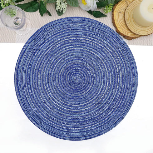 SHACOS Round Braided Placemats 15 inch Set of 6 Washable Kitchen Table Placemats for Home Wedding Party (Blue White, 6)...