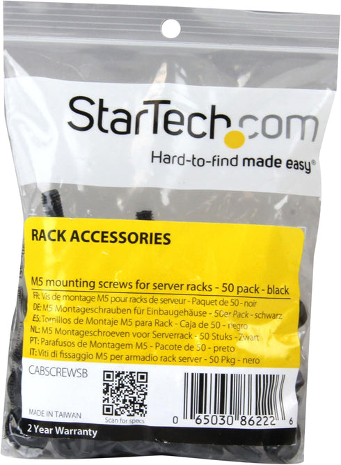 StarTech.com M5 x 12mm - Screws - 50 Pack, Black - M5 Mounting Screws for Server Rack & Cabinet , TAA (CABSCREWSB)...