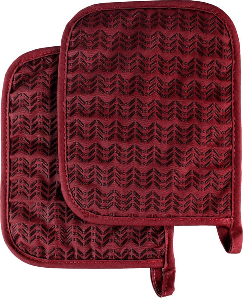 Pot Holder Set With Silicone Grip, Quilted And Heat Resistant (Set of 2) By Lavish Home (Burgundy)...