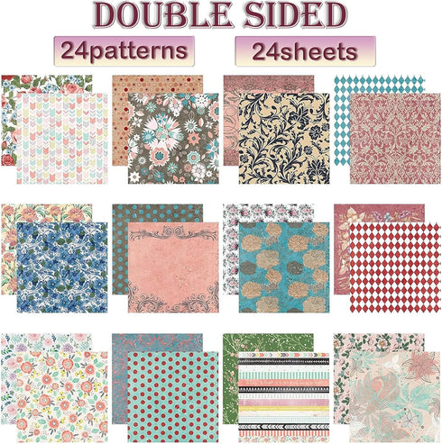 Double-Sided Scrapbook Paper 12x12 Card Stock, Floral Patterned Scrapbooking Pack, Heavyweight Premium Printed Background, Theme Cardmaking Decor ...
