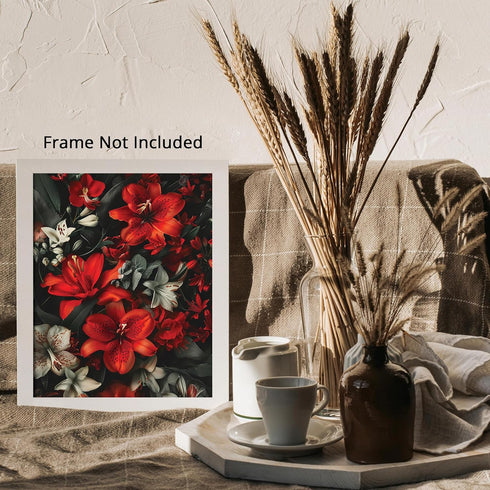 Posterizer 1 pcs-vibrant red natural bouquet of flowers-Floral & Botanical Art-Abstract & Modern Art-Decor for Home & Office- UNFRAMED Wall Art...