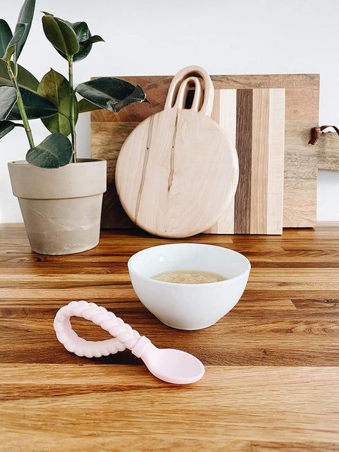 Itzy Ritzy Silicone Spoon & Fork Set; Baby Utensils Featuring a Baby Fork and Spoon with Looped, Braided Handles - Made of 100% Food Grade Silicon...