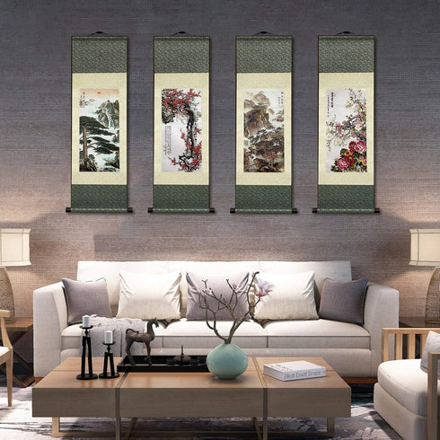 AtfArt Asian Wall Decor Beautiful Silk Scroll Painting Flowers - Proud Plum - Iron Heart Oriental Decor Chinese Art Wall Scroll Wall Hanging Paint...