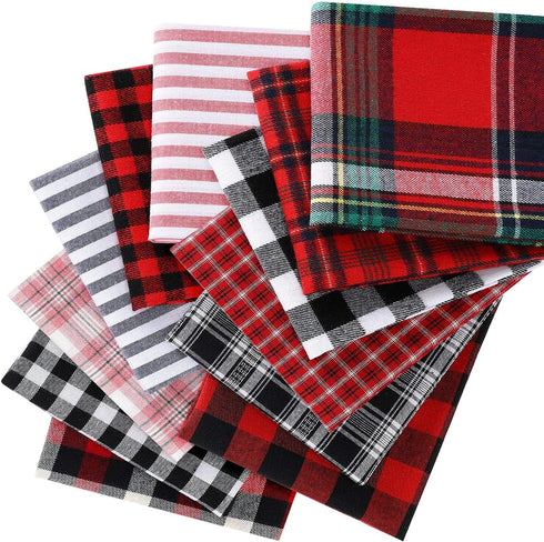 Tatuo 12 Pieces Christmas Fat Fabric Bundles Buffalo Plaid Fat Quarters Cotton Fabric Square Bundles 19.5 x 15.7 Inch Charm Yarn-Dyed Checked Quil...