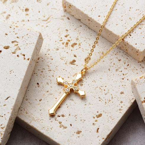 Fettero Cross Necklace for Women, 14K Gold Plated Chain Necklace Dainty Gold Cross Pendant Necklace Classic Necklaces for Gold Jewelry for Women...