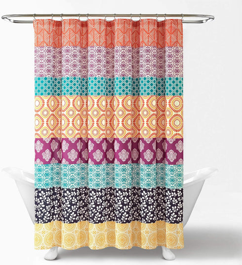 Lush Decor Bohemian Stripe Shower Curtain, 72" W x 72" L, Fuchsia & Orange - Bathroom Curtain - Striped Shower Curtain - Boho Decor - Fabric Showe...