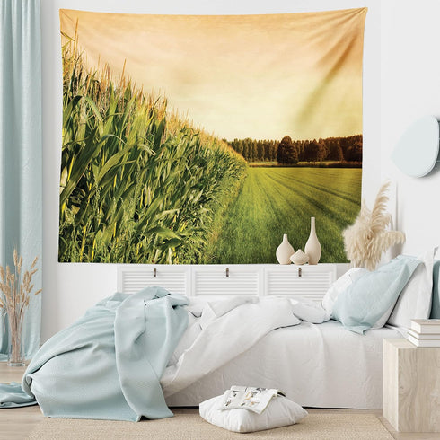 Lunarable Country Tapestry, Cornfield Farmland Near Forest Foliage Rural Harvest Season Landscape Scenics, Fabric Wall Hanging Decor for Bedroom L...