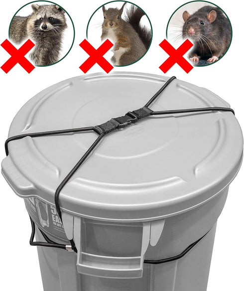 Encased Trash Can Lock for Animals/Raccoons, Nylon Bungee Cord Heavy Duty Large Outdoor Garbage Lid Lock (Trash Can NOT Included)...