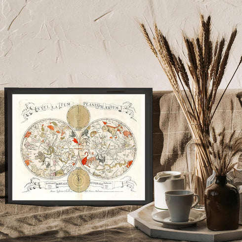 Posterizer 1 pcs-1675 double hemisphere celestial chart by Louis Vlasbloem-Astrology & Zodiac Art-décor for living room, bedroom- UNFRAMED Wall Ar...