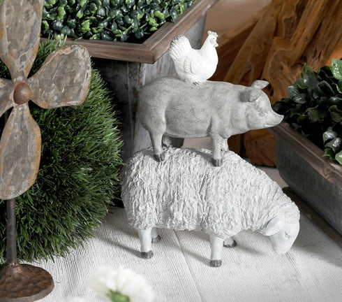 Deco 79 Polystone Farm Animals Decorative Sculpture Stacked Home Decor Statue, Accent Figurine 9" x 4" x 12", Gray...