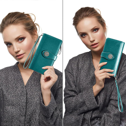 Travelambo Women's Wallet RFID Blocking Credit Card Holder Large Capacity Wristlet Leather Wallets Purse...