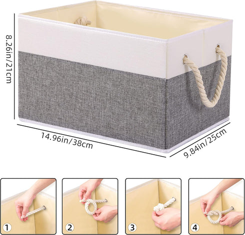 Yawinhe Foldable Storage Basket 1-Pack, Large Fabric Storage Bins with Rope Handle, Used for Organizing Shelves, Closets, Clothes Storage Box, 14....