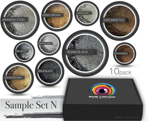 Eye Candy Mica Powder - Black Brown Grey Pigment 10-Pack Set N - Colorant for Epoxy - Resin - Woodworking - Soap Molds - Candle Making - Slime - B...