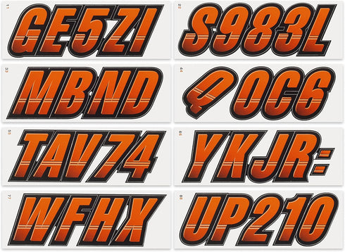 STIFFIE Techtron Orange/Black 3" Boat & PWC Registration Decals • Numbers Letters Stickers...