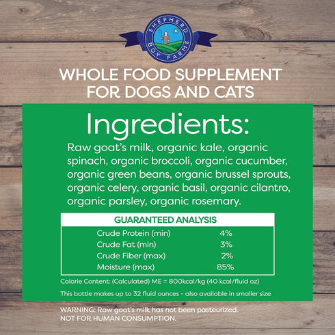 Freeze Dried Raw Goats Milk with Probiotics for Dogs & Cats (Super Greens), Organic USA Veggies & Fruits, High Protein, Digestible Goat Milk Powde...