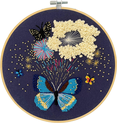 mozhijing Butterfly Embroidery Kit for Adults with Stamped Pattern, Round Beads for Embroidery DIY Crafting,Cross Stitch Beginner Kits with Frame,...