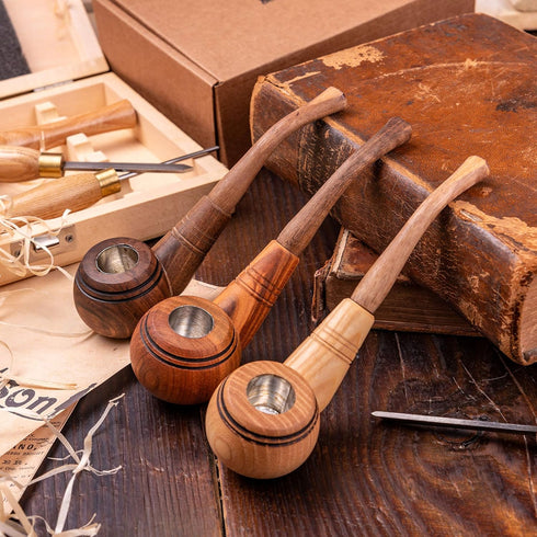 Dr. Watson - Wooden Tobacco Pipes, Set of 3, Classic Shape, Handmade from Natural Wood...